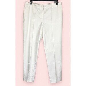 Lafayette 148 New York Pants Womens 16 White Cotton Stretch Slim Leg Split Hem